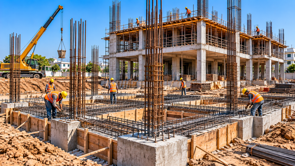 Foundation contractor managing foundation work at a residential and commercial construction site