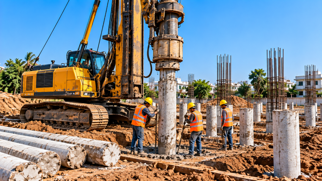 Sama Contractor foundation contractor and piling work at a construction site